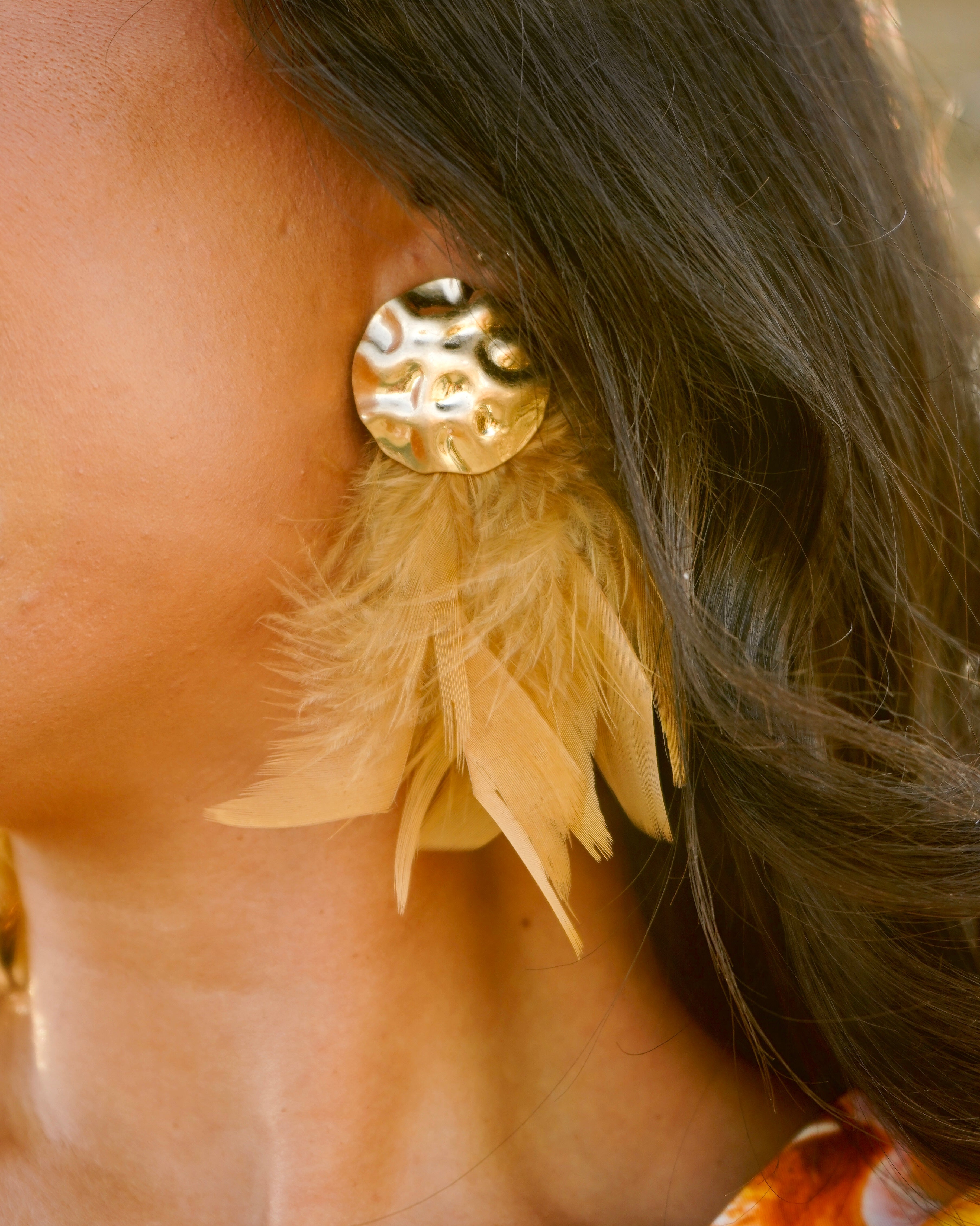 Pendientes Bianca Plumas Mostaza